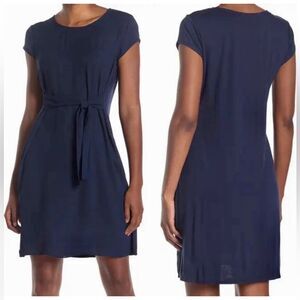 Halston Navy Blue Belted Tie Dress, Size L - New!
